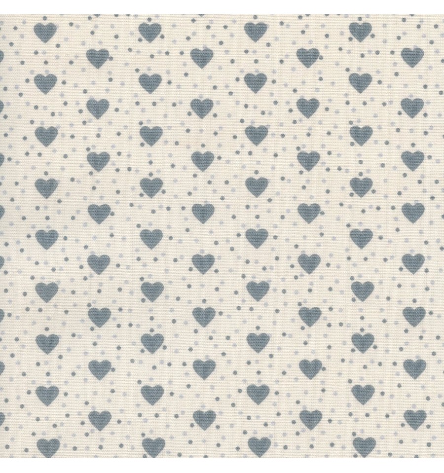 I Love Hearts fabric - Mid Grey Hearts on Ivory - Textiles français™