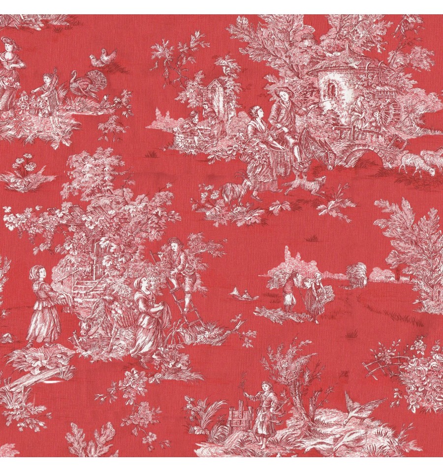 Toile de Jouy Fabric (La Grande Vie Rustique) Vermillion Red - Textiles ...