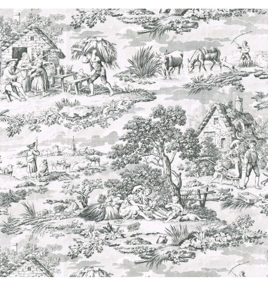 Toile de Jouy Fabric (Oberkampf) Anthracite - Textiles français™