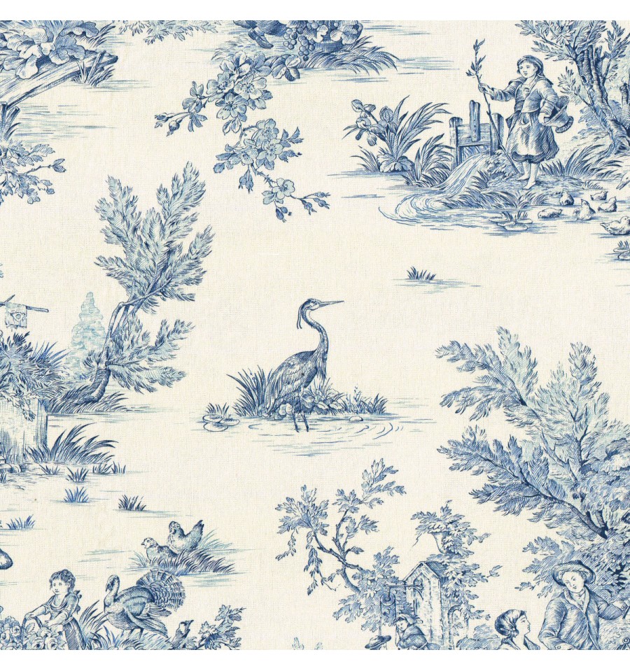 Toile de Jouy Fabric (La Grande Vie Rustique) - Blue on Ecru - Textiles ...